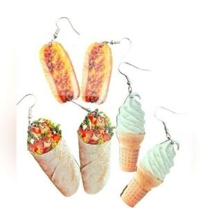 NWT Set of 3 Novelty Earrings - Acrylic Design Snack Dangle Earrings